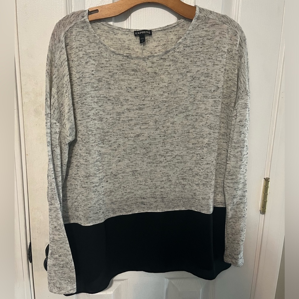 Express long sleeve mixed media blouse